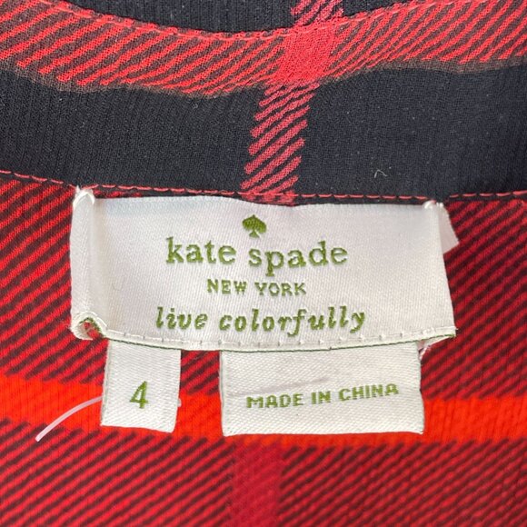 Kate Spade Womens 4 Ruffle Woodland Red Black Plaid Chiffon Blouse 100% Silk Top - Picture 6 of 12